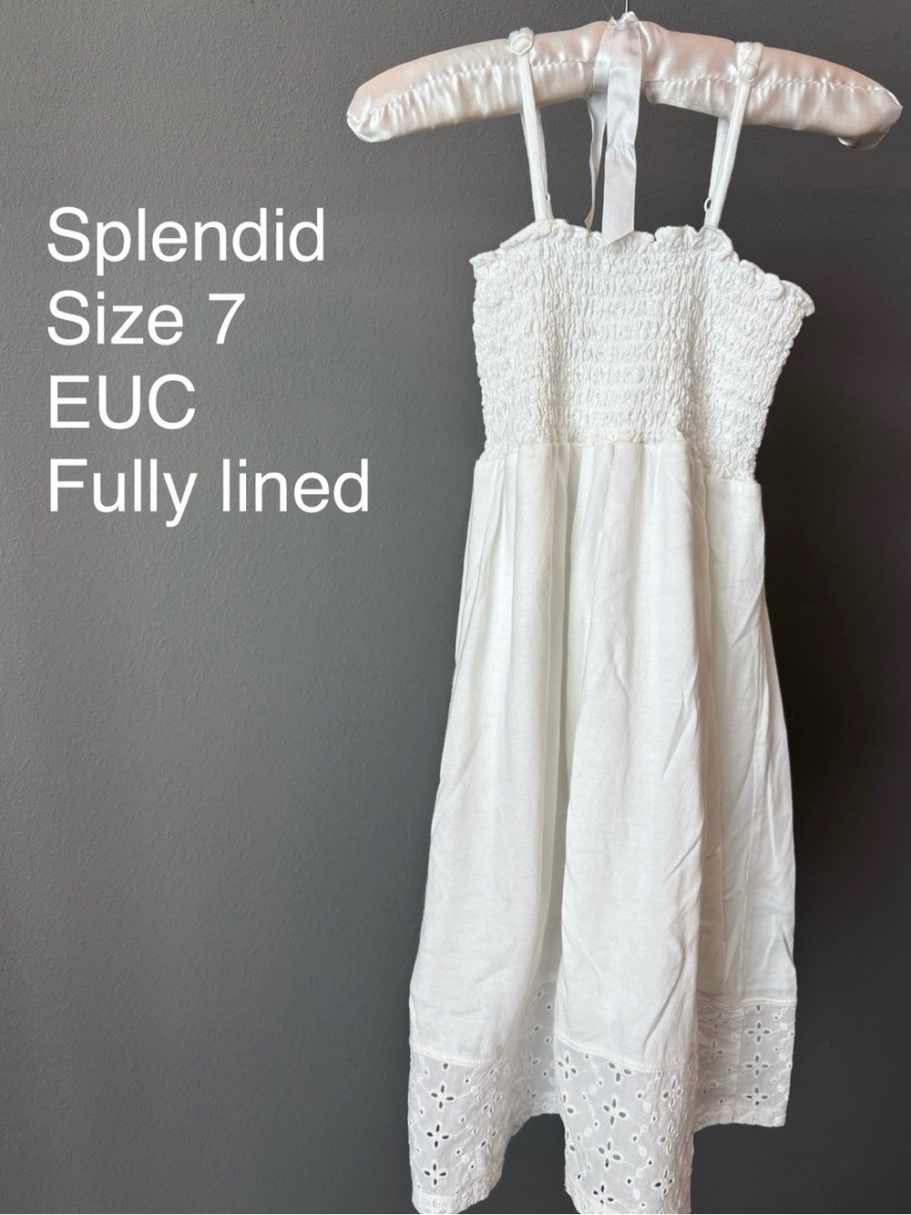 Girls Splendid White Smocked Eyelet Sundress size 7